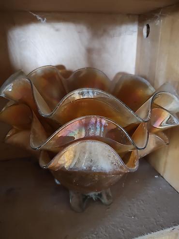 şamdanlar: Qızılı-şamlı rəng çalarlarında dekorativ şüşə qabaq/bowl - Material — 2