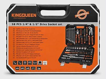 uradi sam merdevine akcija: KINGQUEEN profesionalni set alata – 58 delova (1/4" i 1/2") Kompletan — 2