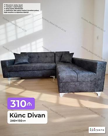 Künc divan – 240×150 sm - Mexanizm: açılan, bazalı (yataq funksiyası