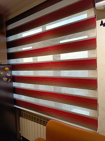 parca satisi: Zebra tipli pərdə – qırmızı, bej və ağ zolaqlı dizayn - İkili qat — 4