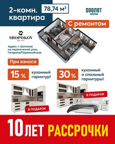 центральная мечеть: Строится, 2 комнаты, 75 м²