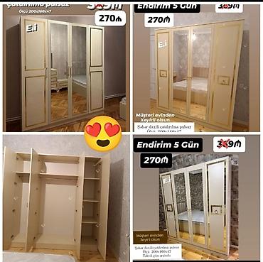 qelem seti: Yeni, 4 qapılı, Güzgülü, Bej, Açılan, Düz dolab — 1