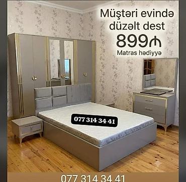 bambu matras: Yataq otağı mebel dəsti – müasir dizayn, boz-qızılı rəng palitrası — 1