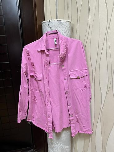 oversize tshirt: Oversize üslubda qadın köynəyi/shaket - Rəng: çəhrayı - Model: uzun — 1