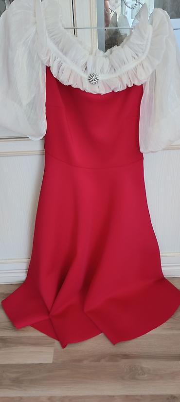 hw7 max: Qırmızı ziyafət donu - Model: off-shoulder (çiyinləri açıq) siluet — 1