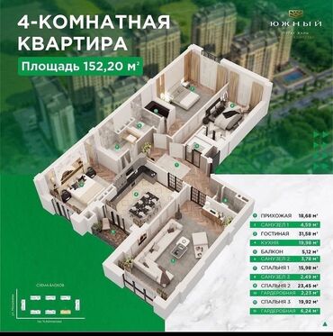 Офисы: 4 комнаты, 152 м², Элитка, 4 этаж, ПСО (под самоотделку)