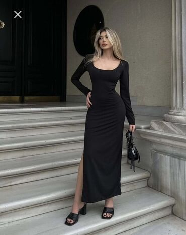 вечерние бордовые платья: Qadınlar üçün qara uzun don - Stil: Minimalist və zərif “little black