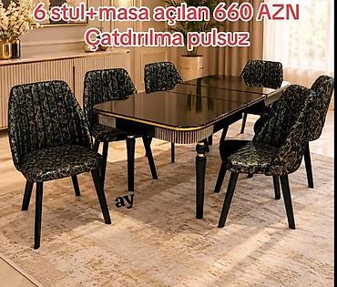Mətbəx/Qonaq otağı üçün dəst: - Açılan masa + 6 ədəd stul - Qara
