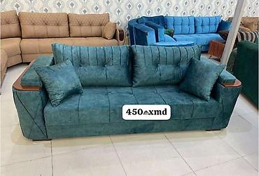 divani 2020: Mavi-yaşıl rəngdə üçnəfərlik divan - Yumşaq məxmər fakturalı parça - — 1