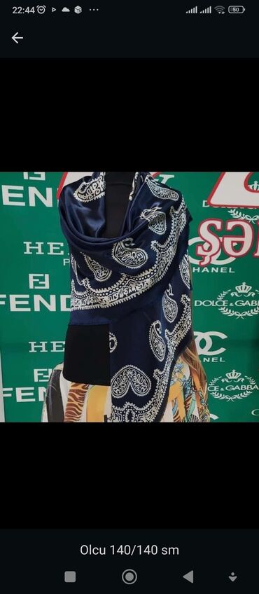 Baş geyimləri: Keyfiyyətli Ipək Kəlağayılar 25azn Razmeri 140/140sm Kenarlari tikisli — 13