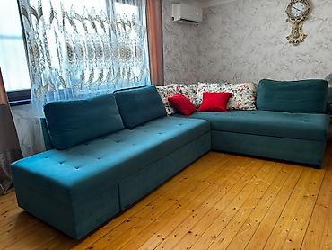 L formalı künc divanı – zümrüd-yaşıl məxmər parça Son qiymət - Dizayn