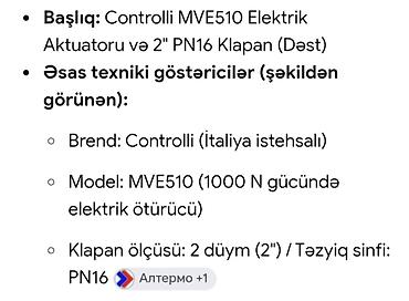 su krant: Başlıq: Controlli MVE510 elektrik aktuatoru və 2" PN16 klapan (dəst) — 2