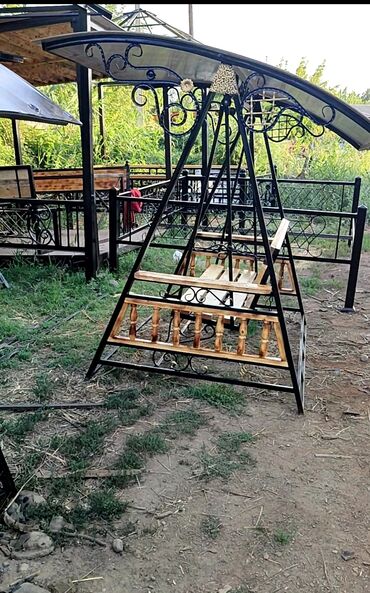 Садовые качели: Садовые качели Металл, Со спинкой, С крышей — 6