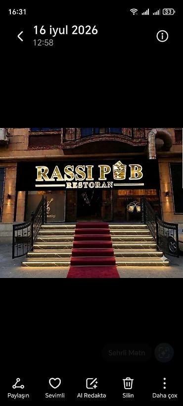 bakida ne is qurmaq olar: Ofisiant tələb olunur, Restoran, Gündəlik ödəniş, 18-29 yaş — 1