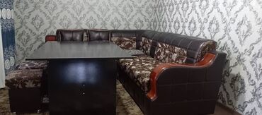мебель бишкек диваны: Угловой диван, цвет - Черный, Б/у