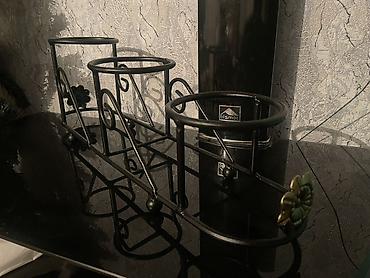 Bitkilər üçün dibçəklər: Metall güldan/qab dəstəyi – 3 yerlik - Material: möhkəm metal, qara — 2