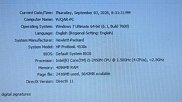 Elektronika: HP ProBook 4530s noutbuku Texniki göstəricilər: - Ekran: 15.6" — 4