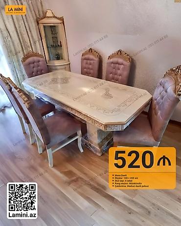 Masa Dəsti – Klassik dizayn - Ölçülər: 100 × 200 sm - Stul sayı: 6