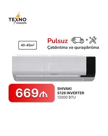 Kondisionerlər: Kondisioner Shivaki, 40-45 kv. m, Split sistem, Kredit yoxdur, Pulsuz quraşdırılma