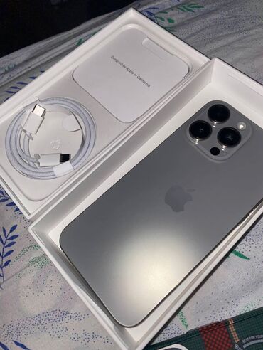 Apple iPhone: IPhone 15 Pro Max, Б/у, 256 ГБ, Natural Titanium, Зарядное устройство, Коробка, 88 %