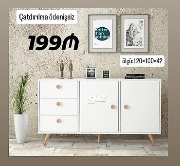 ofis mebel: Ağ rəngli skandinaviya üslubunda komod/dolab: - Ölçü: 120×100×42 sm - — 1