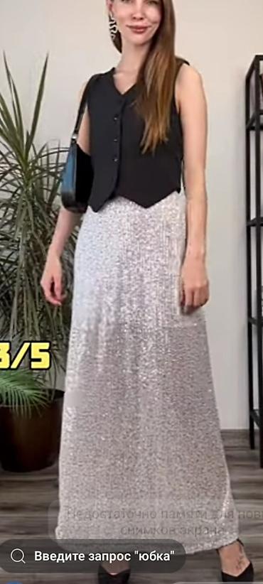 Юбки: Юбка, Модель юбки: Прямая, Миди, Высокая талия, С пайетками — 3