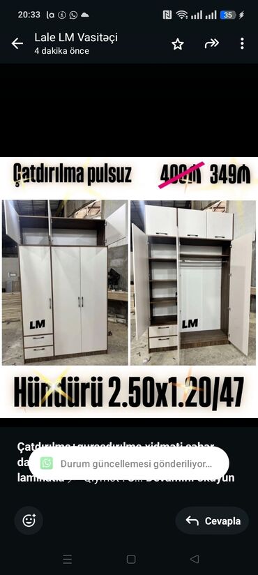 işləmiş dolab: *Çatdırılma+quraşdırılma xidməti şəhər daxili pulsuz* 📌 *Üç qapılı