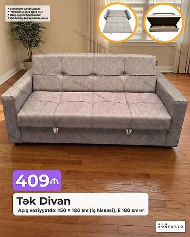 Ev və bağ: Tək divan – açılan/bazalı mexanizmli model. - Açıq vəziyyətdə ölçü — 1