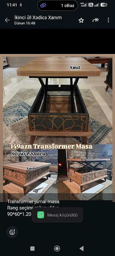 Sifarişlə ev mebeli: Transformer jurnal masa Rəng seçimi mövcuddur 90*60*1.20 ölçü — 9