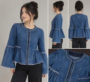 Qadınlar üçün cins jaket - Material: klassik mavi denim (cins parça)