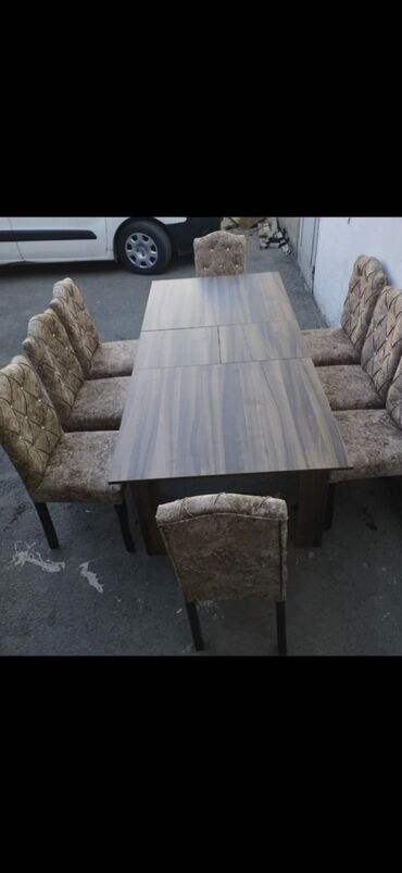 Masa və oturacaq dəstləri: Qonaq otağı üçün, Yeni, Açılmayan, Dördbucaq masa, 6 stul — 9