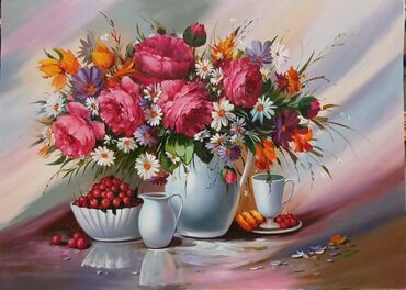 Şəkillər, tablolar: Əl işi yağlı boya tabloları - Mövzular: - Təbiət mənzərələri: çay — 19