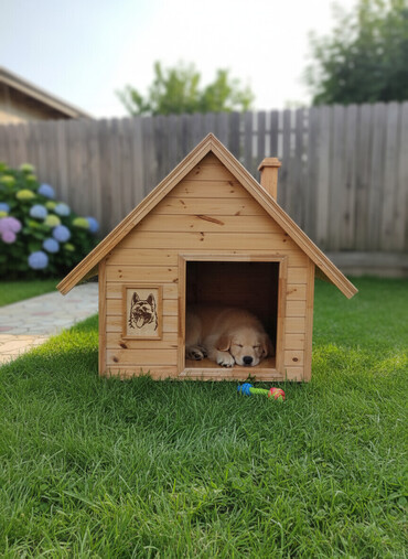 Yuvalar: Taxta it evi - Material: təbii ağacdan yığılma, iç və çöl səthləri — 1