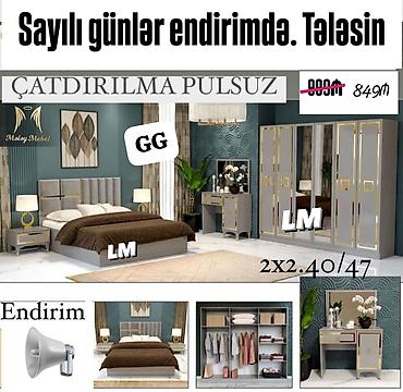 Yataq otağı dəsti – müasir klassik dizayn, boz-qızılı detallarla. Dəst