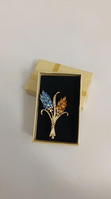 paltolar: Qızılı rəngli floral broş - Dizayn: İki sünbül şəklində floral — 3