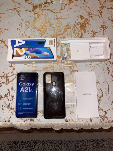 samsunq j3: Samsung Galaxy A21S, 32 ГБ, цвет - Синий, Сенсорный, Отпечаток пальца, Беспроводная зарядка