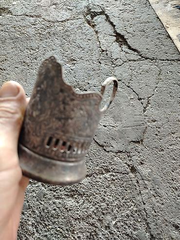 Süfrə aksesuarları: Antik metal stəkanaltı (podstakannik) - Material: metal ərintisi - — 4