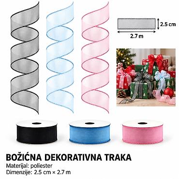 KMT Božićna ukrasna traka od fine mreže, crna/plava/roze 2901477