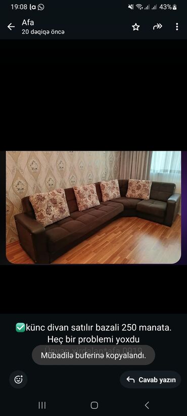 Salon, tibbi mebel dəsti: Künc divan