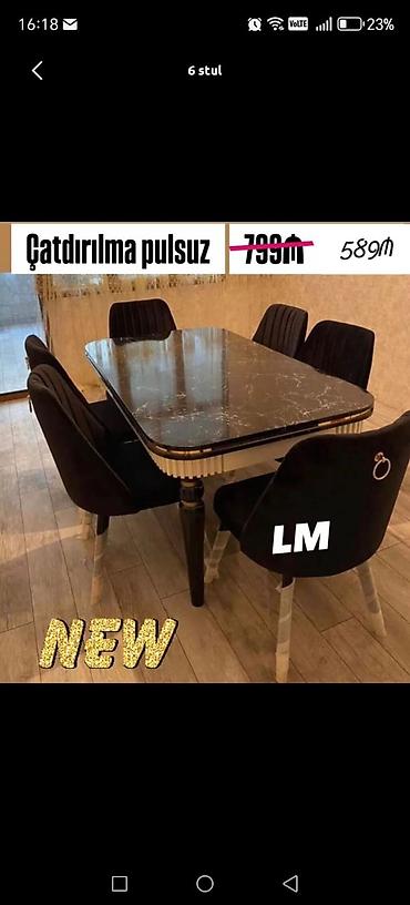 masaustu dest: Yemək otağı üçün dəst – 1 masa + 6 stul - Modern dizayn: mərmər — 1