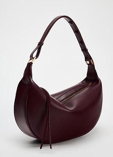 кожаные рюкзаки женские: Сумка-хобо бордового цвета Zara - Форма: полумесяц/хобо с мягкими — 1