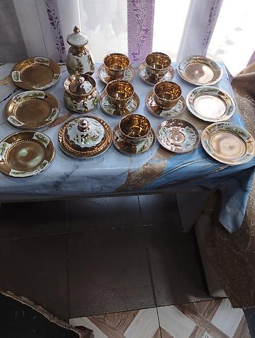cay: Çay dəsti, rəng - Qızılı, Keramika — 10