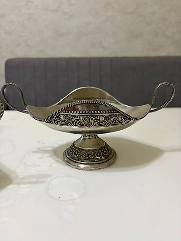 dekor qab: Zərif naxışlı metal qab – dekorativ və süfrə üçün - Material: gümüş — 1