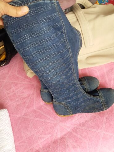 женская джинсовая одежда больших размеров: Сапоги, 38, цвет - Голубой