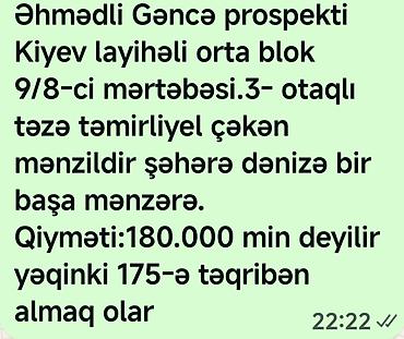 gence gulustan: Əhmədli, Gəncə prospekti, Kiyev layihəli bina, orta blok. 9 mərtəbəli — 1