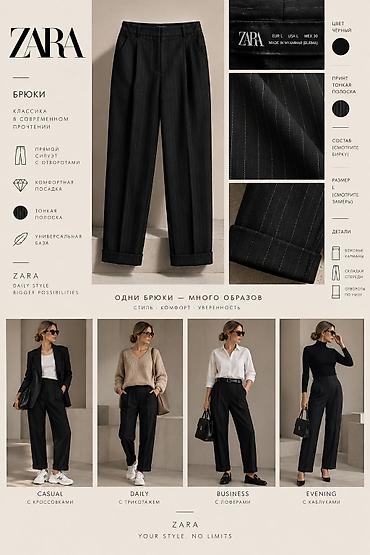 Классические брюки Zara в тонкую полоску / строгие палаццо с