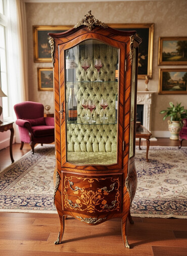 Stilske vitrine: Vitrina u stilu Luja XV, u intarziji sa dve staklene police i dve na lalafo.rs — 1 Stilske vitrine: Vitrina u stilu Luja XV, u intarziji sa dve staklene police i dve — 1