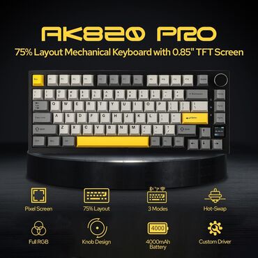 blutuz klaviatura: AJAZZ AK820 PRO Vəziyyəti: Yeni Rəngi: Qara Ajazz AK820 Pro – 75%