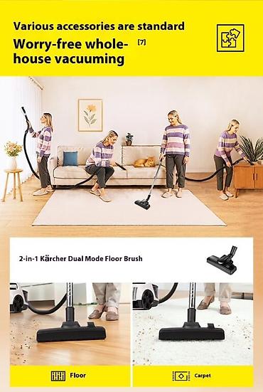 Пылесосы: Пылесос, Karcher, Стандартный, Сухая, Влажная, Паровая, Контейнер, Фильтр для воды, Мешок — 10