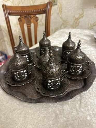 декоративный камень из гипса: Кофейный набор, цвет - Коричневый, Металл, 6 персон at lalafo.az декоративный камень из гипса: Кофейный набор, цвет - Коричневый, Металл, 6 персон